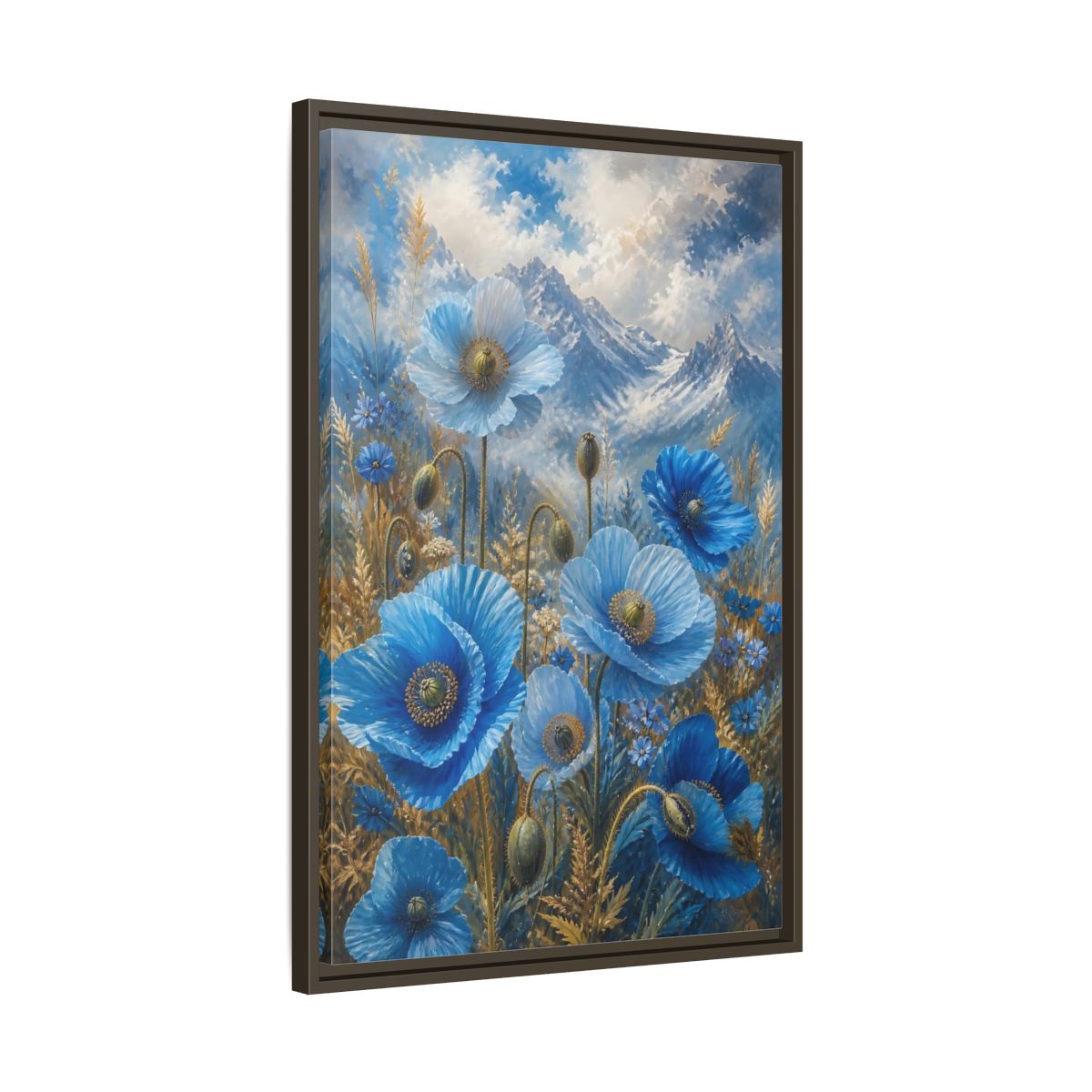 Side Mockup 11. Nature Blue Poppies Blue Poppies Landscape shown as stretched canvas wall art