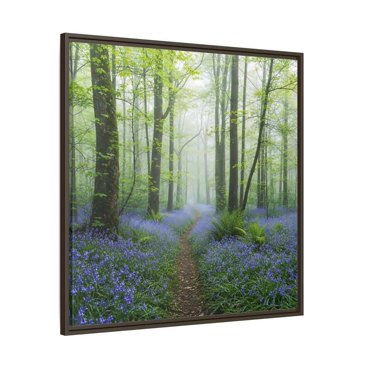 Bluebell forest path canvas wall art with decorative floating frame - main product image