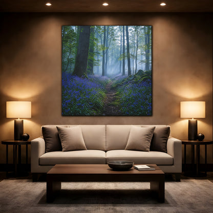 Mockup 2. Nature Bluebell Forest Bluebell Forest shown as stretched canvas wall art
