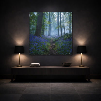 Mockup 3. Nature Bluebell Forest Bluebell Forest shown as stretched canvas wall art