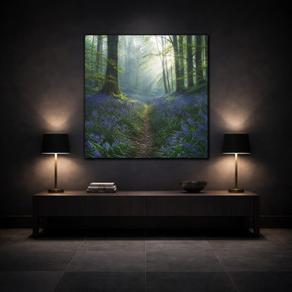 Mockup 3. Nature Bluebell Forest Bluebell Forest shown as stretched canvas wall art