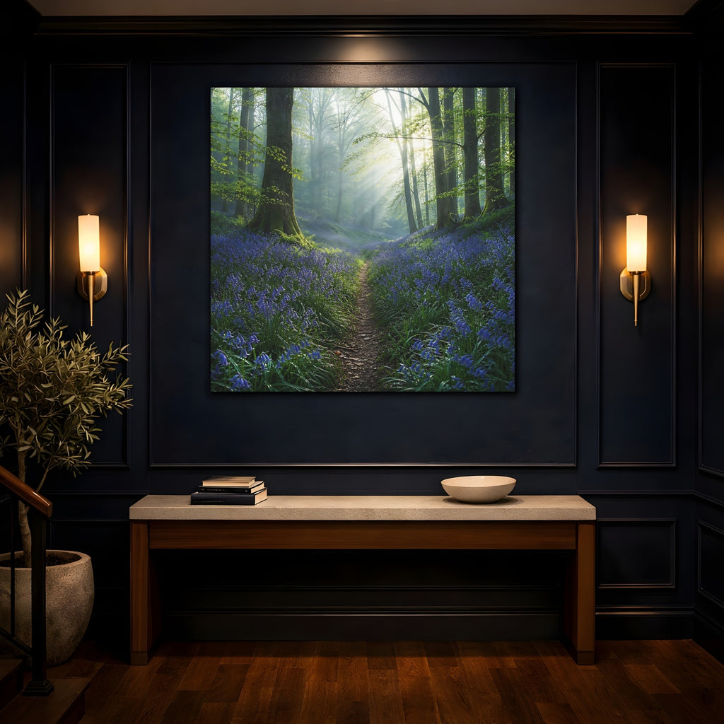 Mockup 4. Nature Bluebell Forest Bluebell Forest shown as stretched canvas wall art