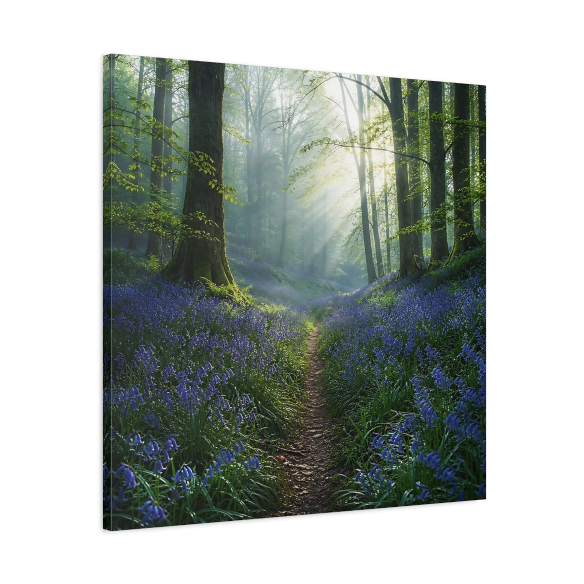 Side Mockup 3. Nature Bluebell Forest Bluebell Forest shown as stretched canvas wall art
