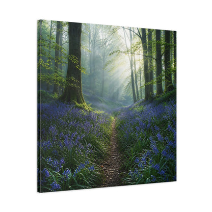Side Mockup 3. Nature Bluebell Forest Bluebell Forest shown as stretched canvas wall art