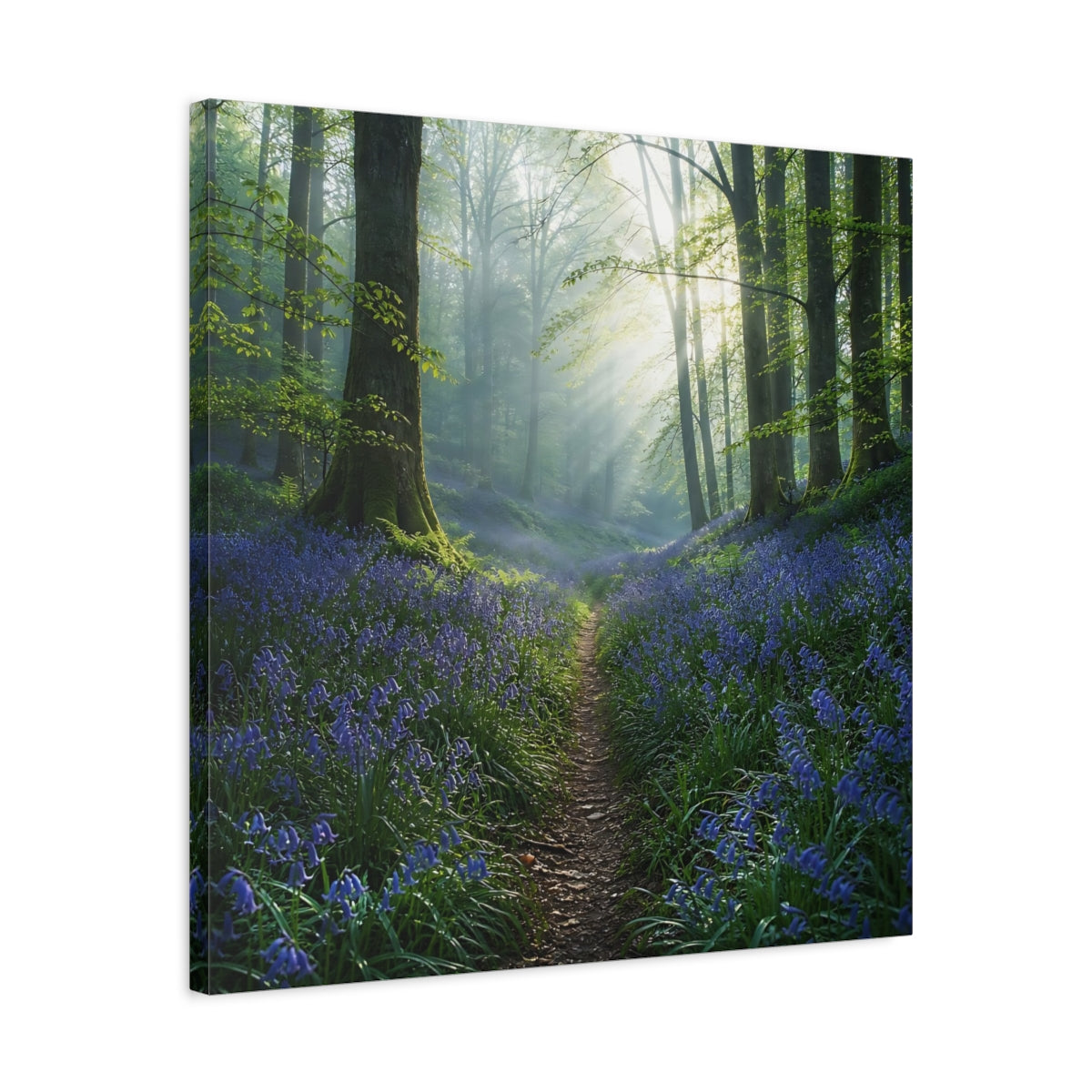 Side Mockup 4. Nature Bluebell Forest Bluebell Forest shown as stretched canvas wall art