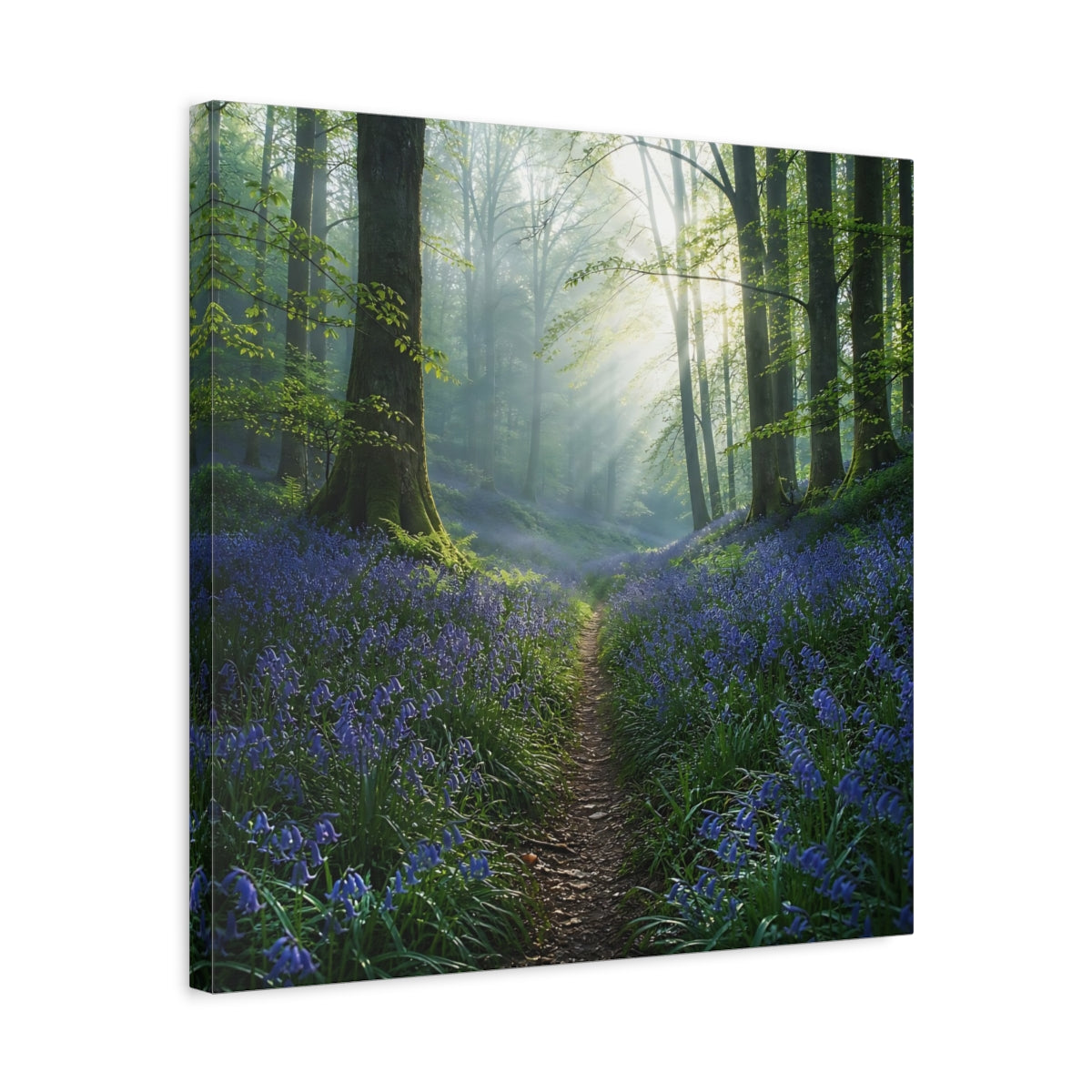 Side Mockup 5. Nature Bluebell Forest Bluebell Forest shown as stretched canvas wall art