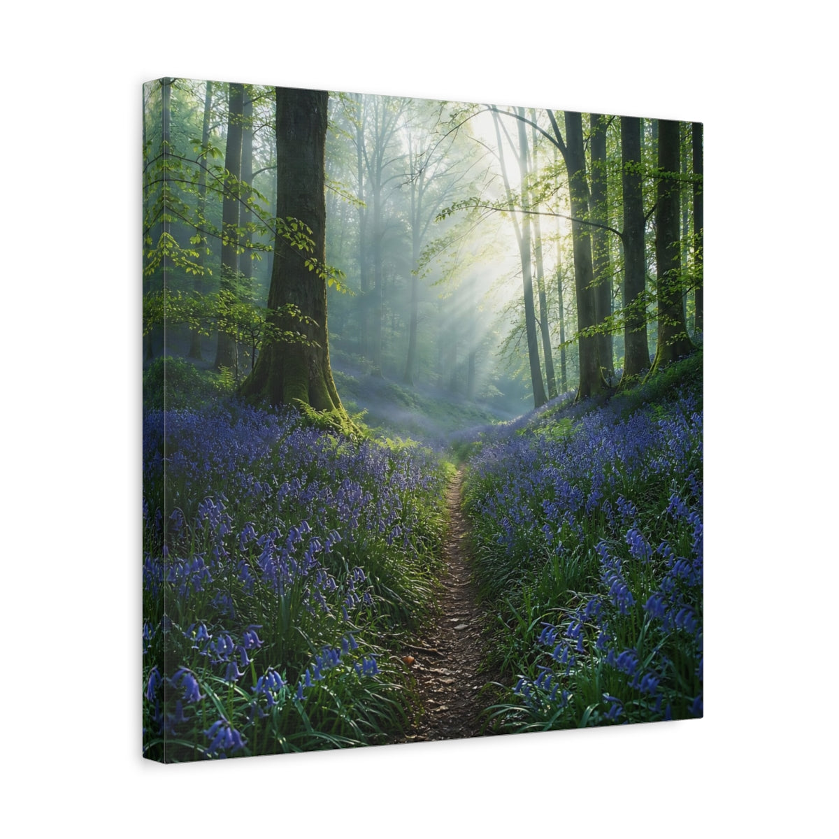 Side Mockup 6. Nature Bluebell Forest Bluebell Forest shown as stretched canvas wall art