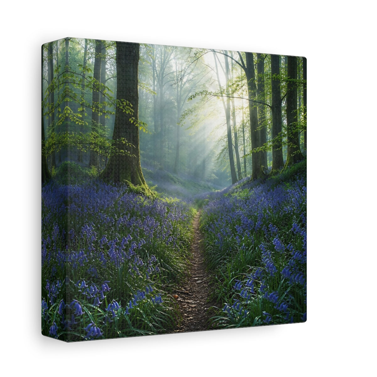 Side Mockup 2. Nature Bluebell Forest Bluebell Forest shown as stretched canvas wall art