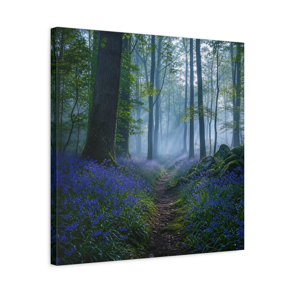 Side Mockup 5. Nature Bluebell Forest Bluebell Forest shown as stretched canvas wall art