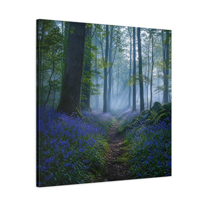 Side Mockup 3. Nature Bluebell Forest Bluebell Forest shown as stretched canvas wall art
