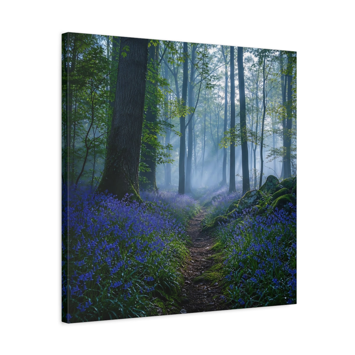 Side Mockup 4. Nature Bluebell Forest Bluebell Forest shown as stretched canvas wall art