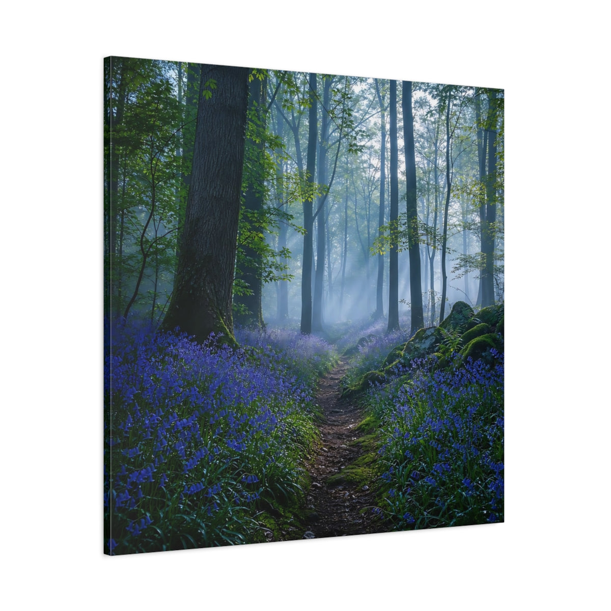 Side Mockup 1. Nature Bluebell Forest Bluebell Forest shown as stretched canvas wall art