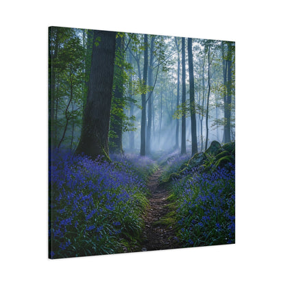 Side Mockup 1. Nature Bluebell Forest Bluebell Forest shown as stretched canvas wall art