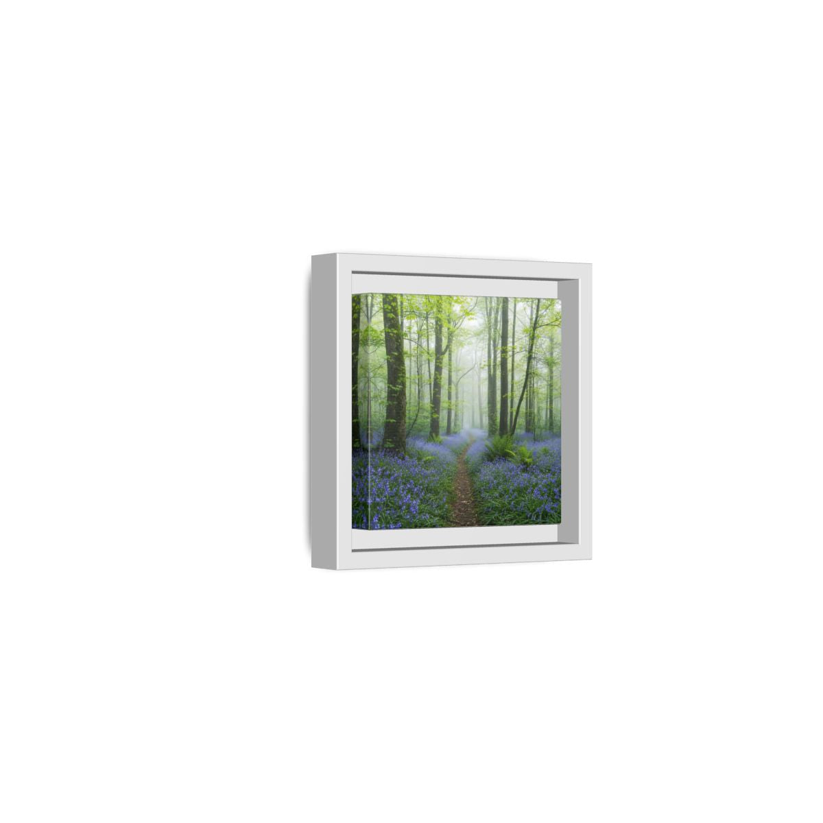 Side Mockup 22. Nature Bluebell Forest Bluebell Forest Path shown as stretched canvas wall art