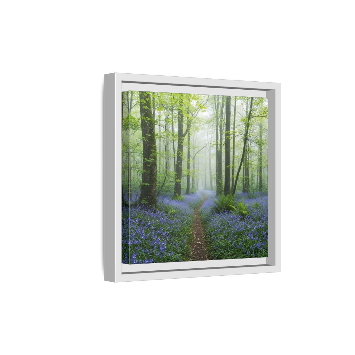 Side Mockup 19. Nature Bluebell Forest Bluebell Forest Path shown as stretched canvas wall art
