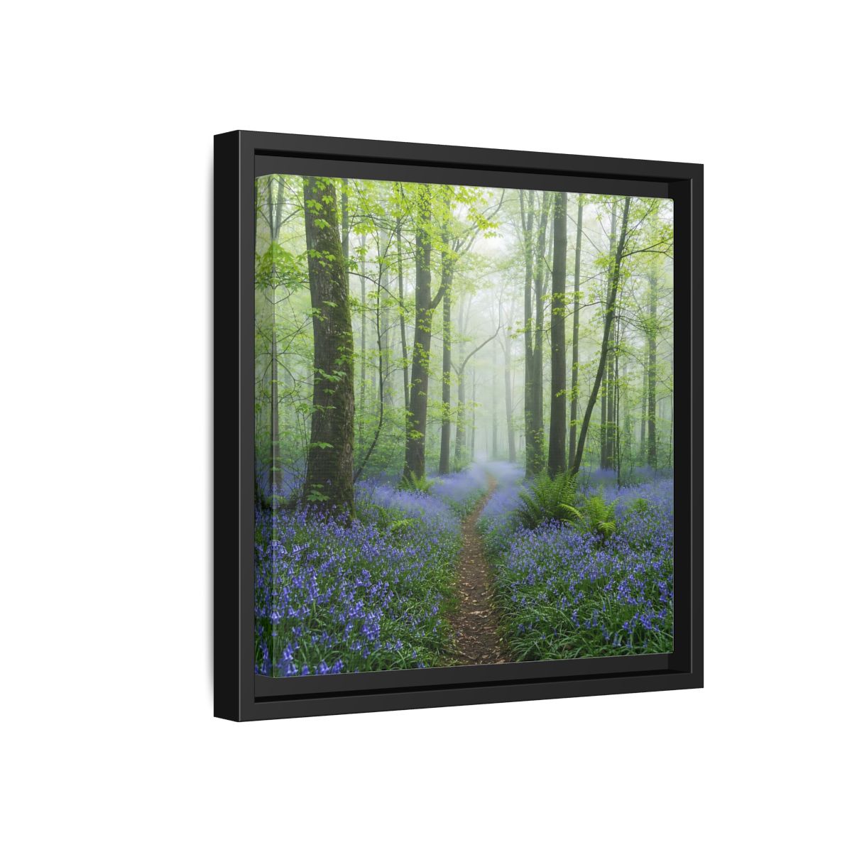 Side Mockup 18. Nature Bluebell Forest Bluebell Forest Path shown as stretched canvas wall art