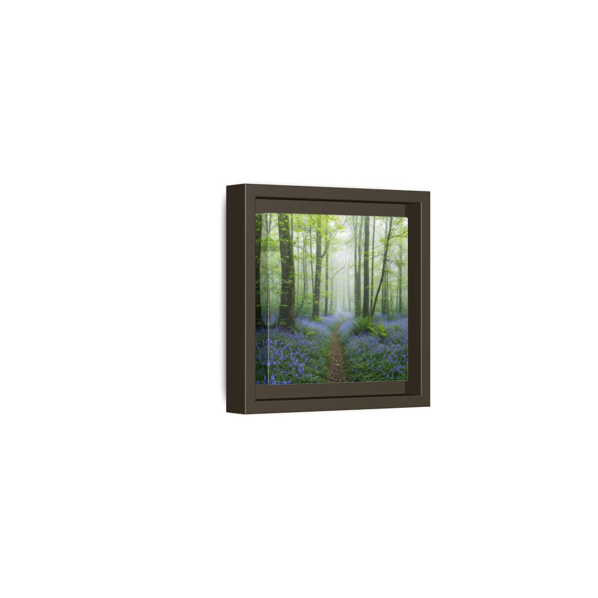 Side Mockup 23. Nature Bluebell Forest Bluebell Forest Path shown as stretched canvas wall art