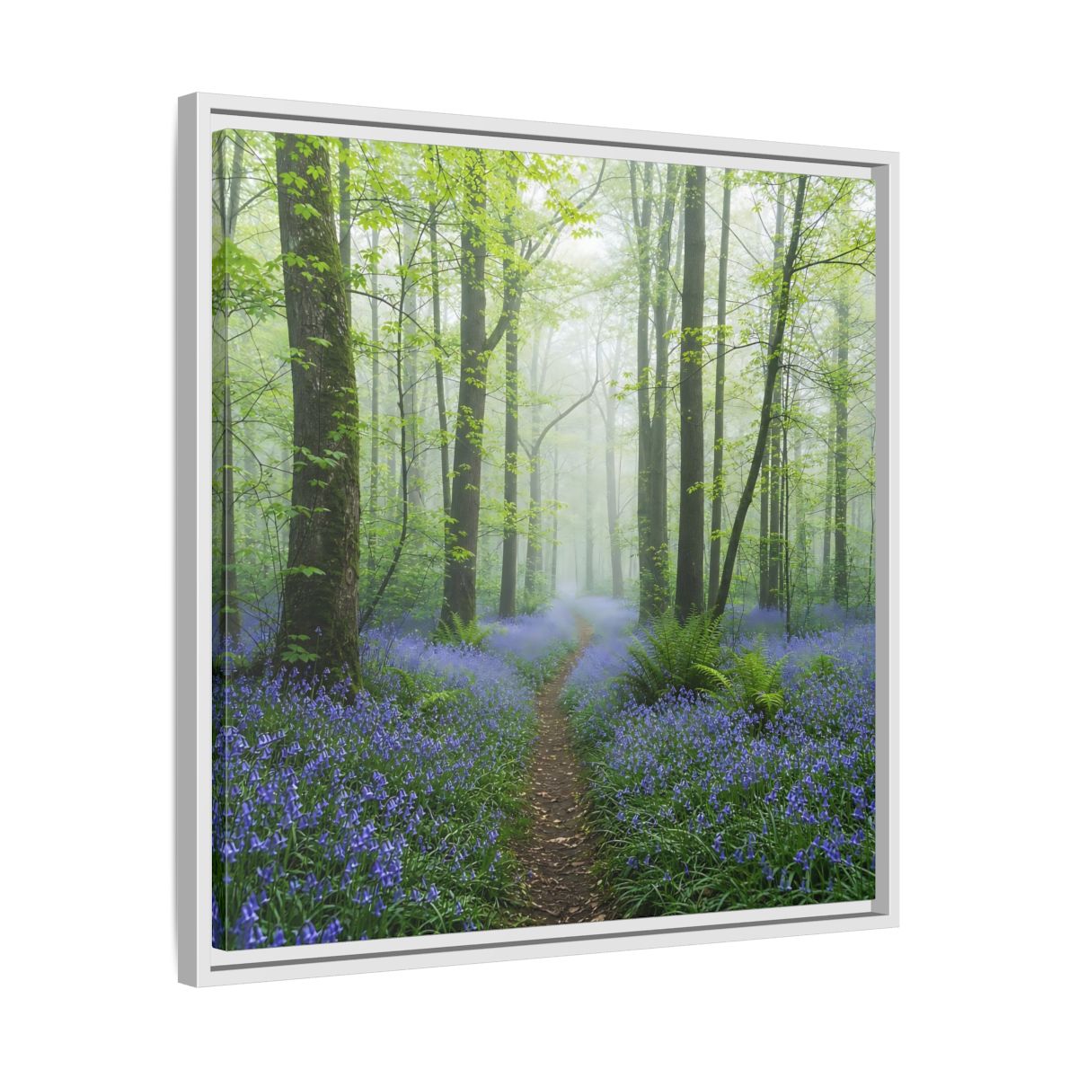 Side Mockup 26. Nature Bluebell Forest Bluebell Forest Path shown as stretched canvas wall art
