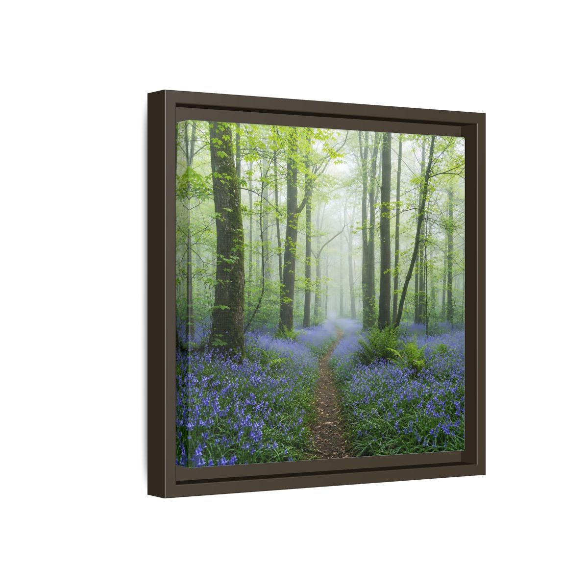 Side Mockup 17. Nature Bluebell Forest Bluebell Forest Path shown as stretched canvas wall art