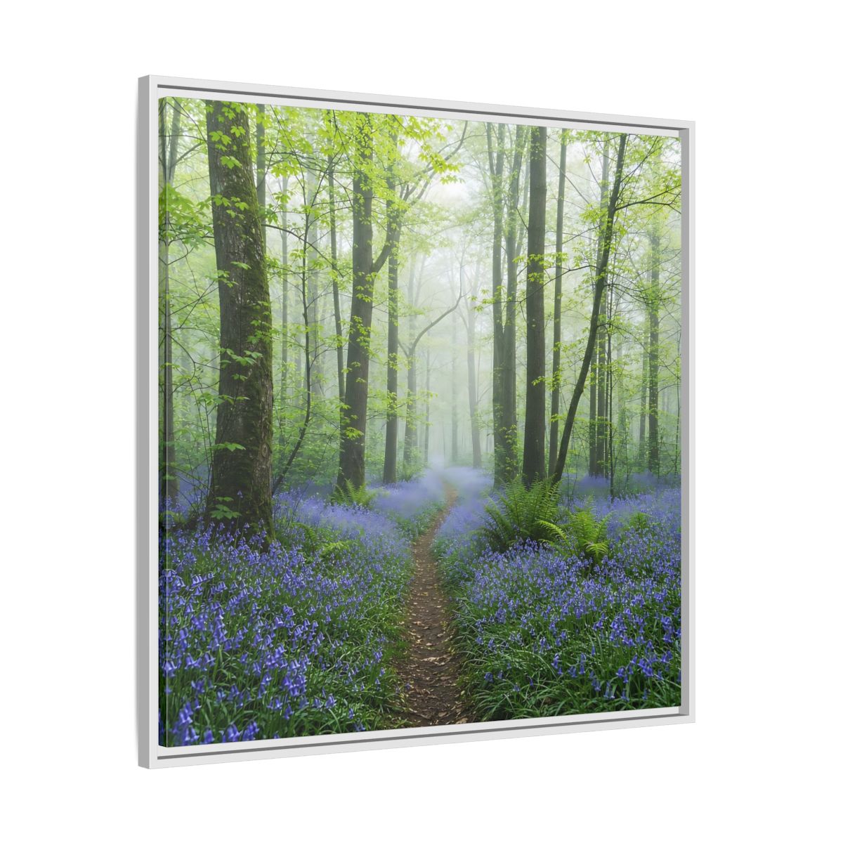 Side Mockup 25. Nature Bluebell Forest Bluebell Forest Path shown as stretched canvas wall art