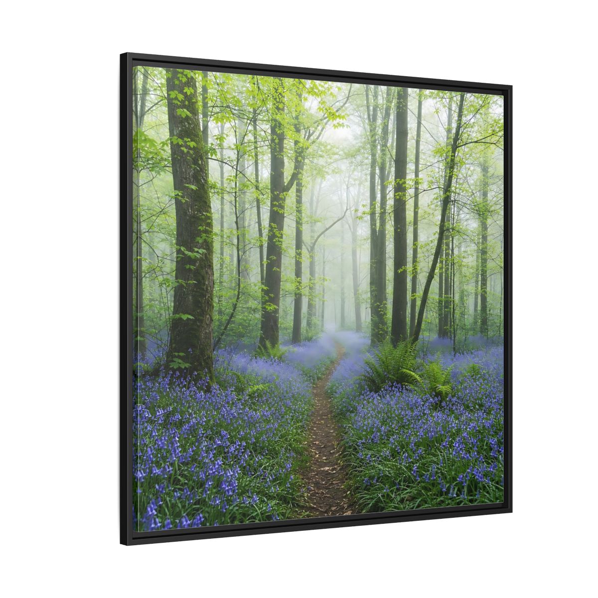 Side Mockup 6. Nature Bluebell Forest Bluebell Forest Path shown as stretched canvas wall art