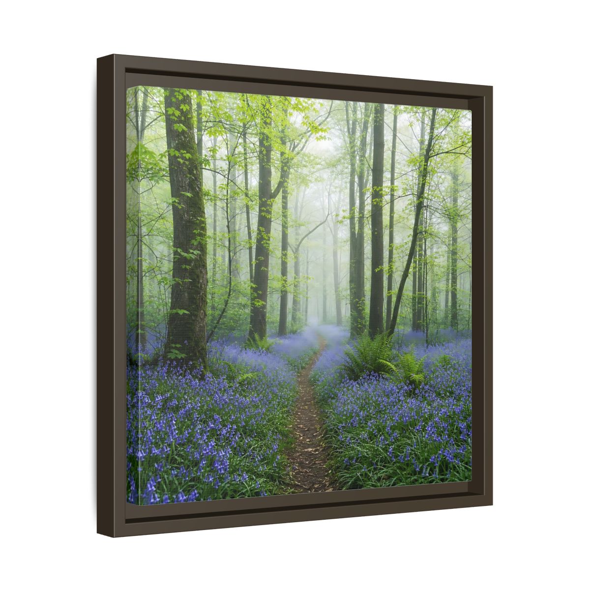 Side Mockup 29. Nature Bluebell Forest Bluebell Forest Path shown as stretched canvas wall art