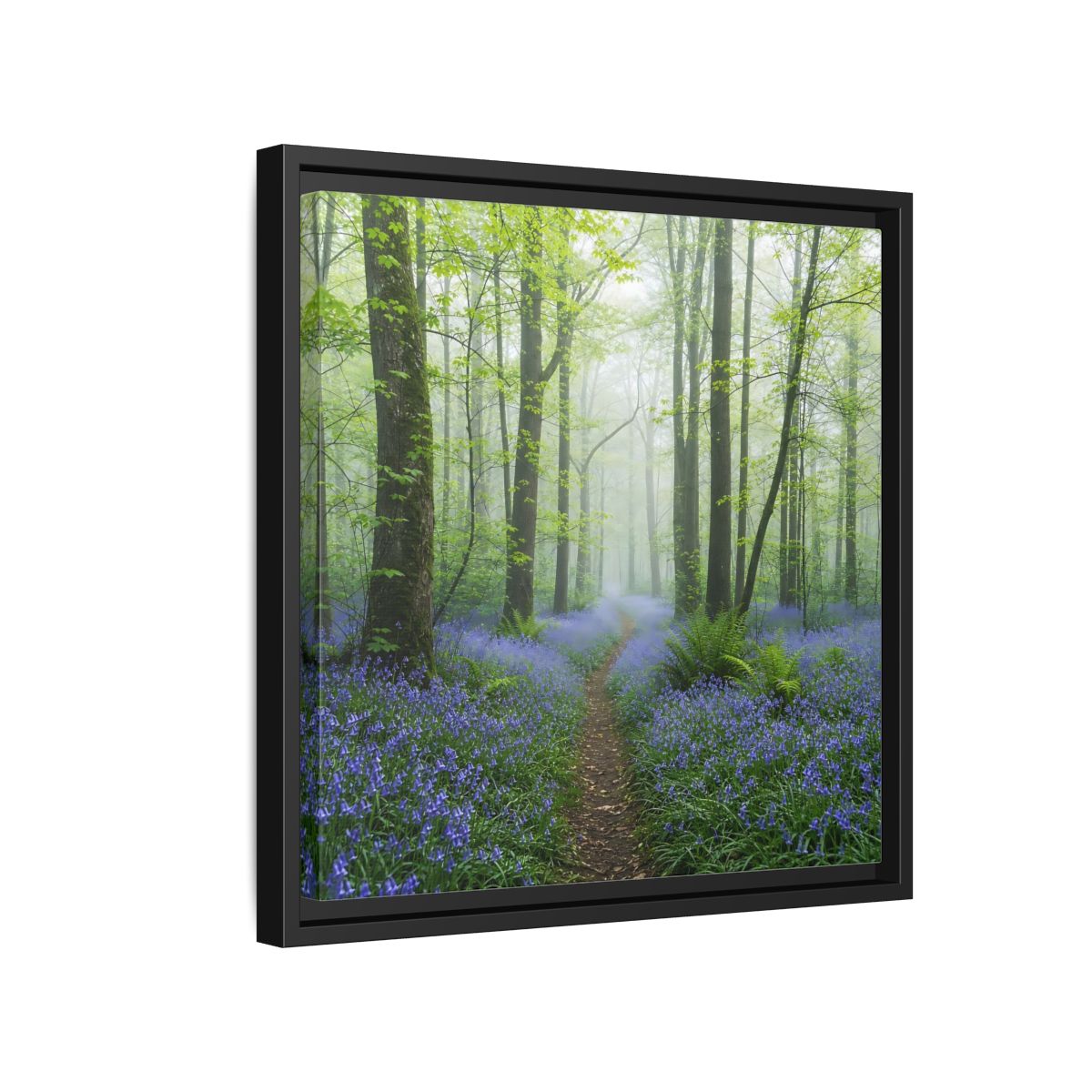 Side Mockup 15. Nature Bluebell Forest Bluebell Forest Path shown as stretched canvas wall art