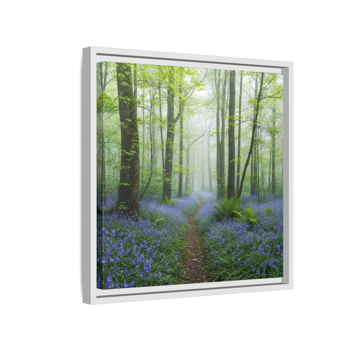 Side Mockup 13. Nature Bluebell Forest Bluebell Forest Path shown as stretched canvas wall art