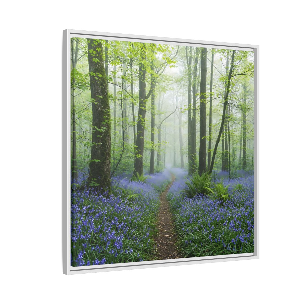 Side Mockup 7. Nature Bluebell Forest Bluebell Forest Path shown as stretched canvas wall art
