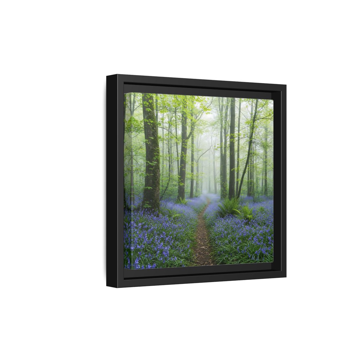 Side Mockup 21. Nature Bluebell Forest Bluebell Forest Path shown as stretched canvas wall art