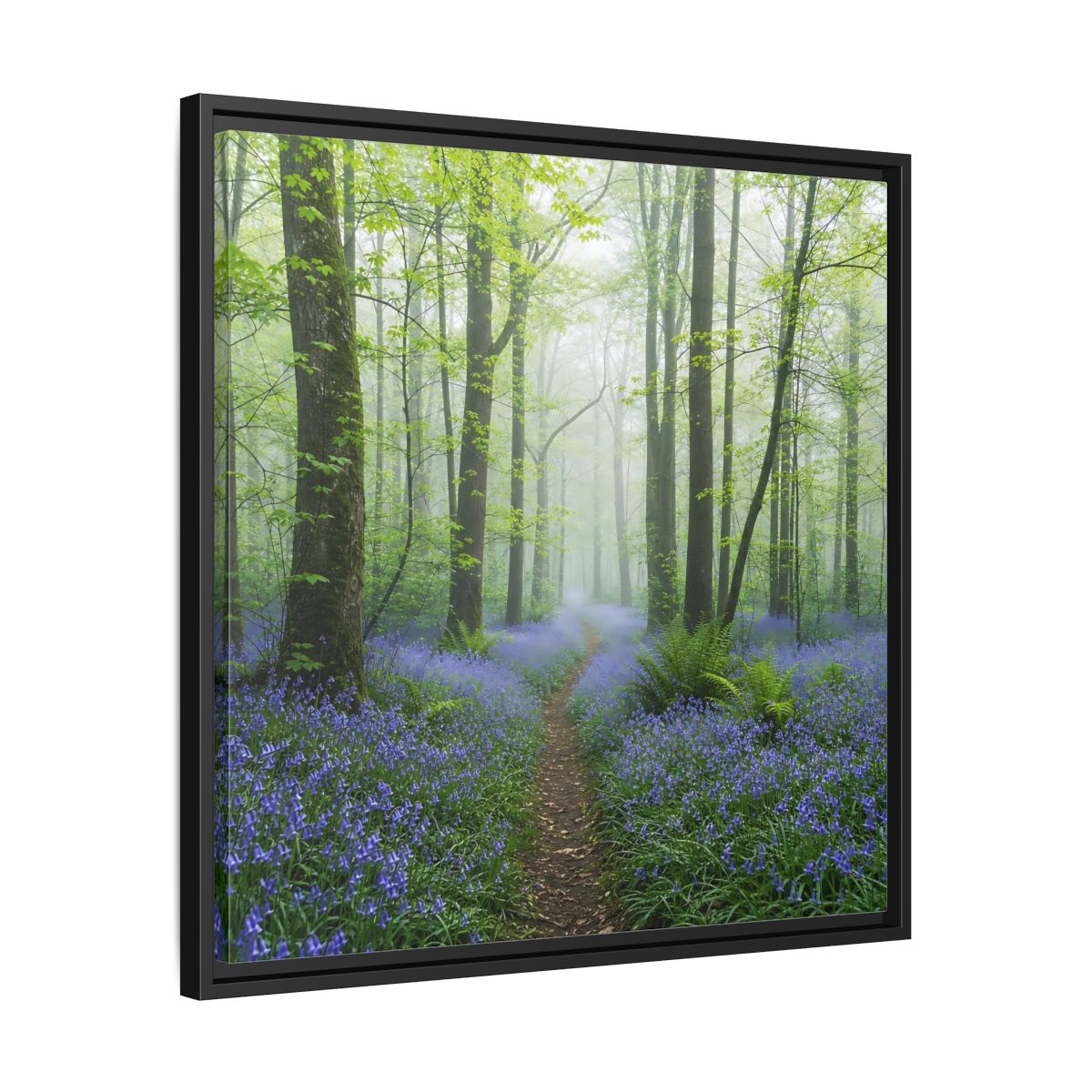 Side Mockup 31. Nature Bluebell Forest Bluebell Forest Path shown as stretched canvas wall art