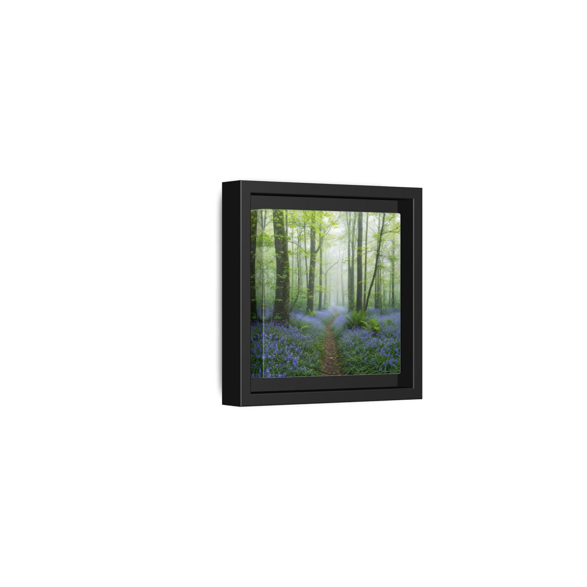 Side Mockup 24. Nature Bluebell Forest Bluebell Forest Path shown as stretched canvas wall art