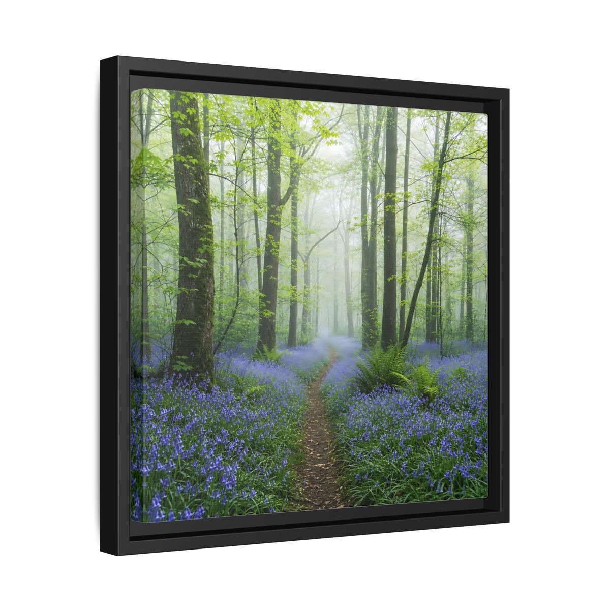 Side Mockup 32. Nature Bluebell Forest Bluebell Forest Path shown as stretched canvas wall art