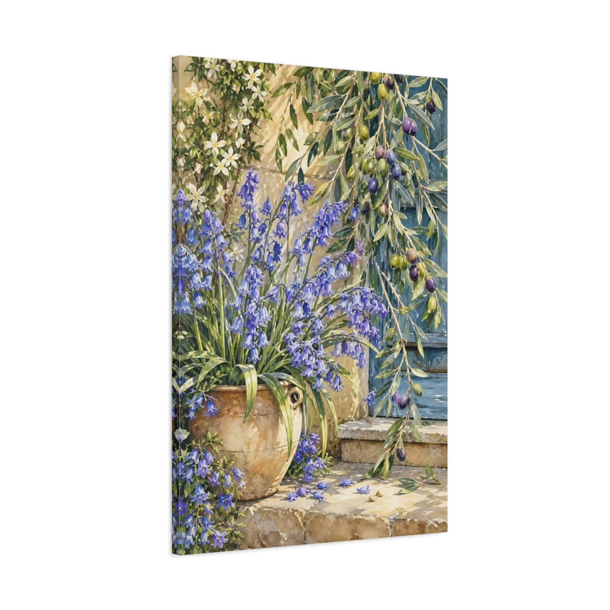 Main Mockup. Nature Bluebells Blue Floral Rustic shown as stretched canvas wall art