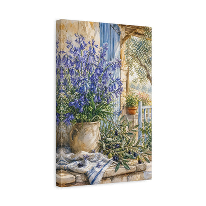 Side Mockup 4. Nature Bluebells Blue Rustic Scene shown as stretched canvas wall art