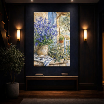 Mockup 4. Nature Bluebells Blue Rustic Scene shown as stretched canvas wall art