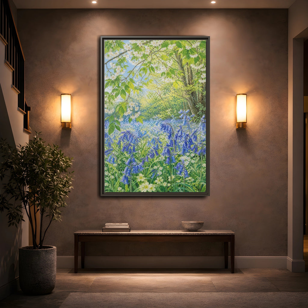 Mockup 2. Nature Bluebells Bluebell Forest shown as stretched canvas wall art