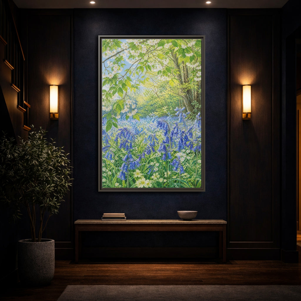 Mockup 4. Nature Bluebells Bluebell Forest shown as stretched canvas wall art