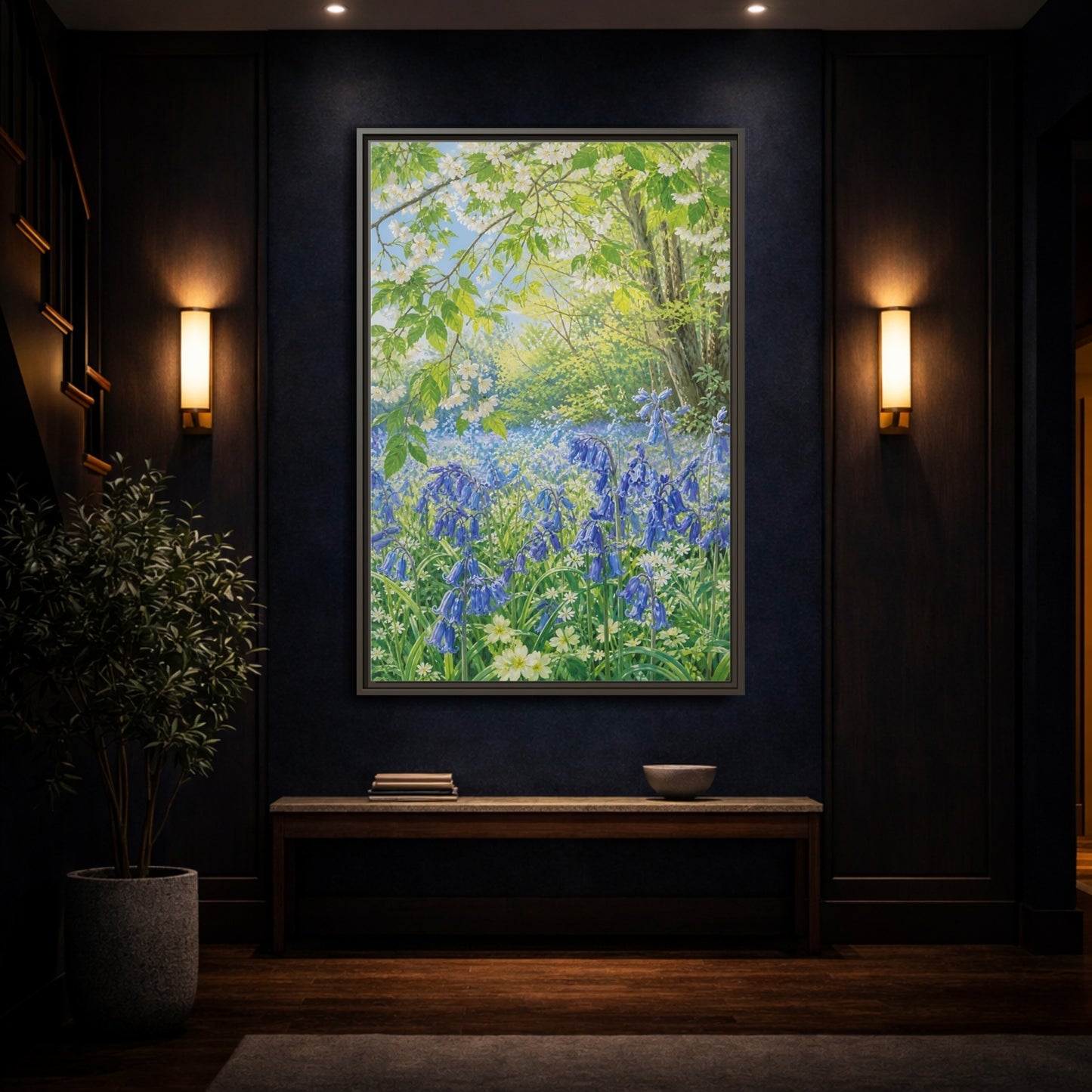 Mockup 4. Nature Bluebells Bluebell Forest shown as stretched canvas wall art