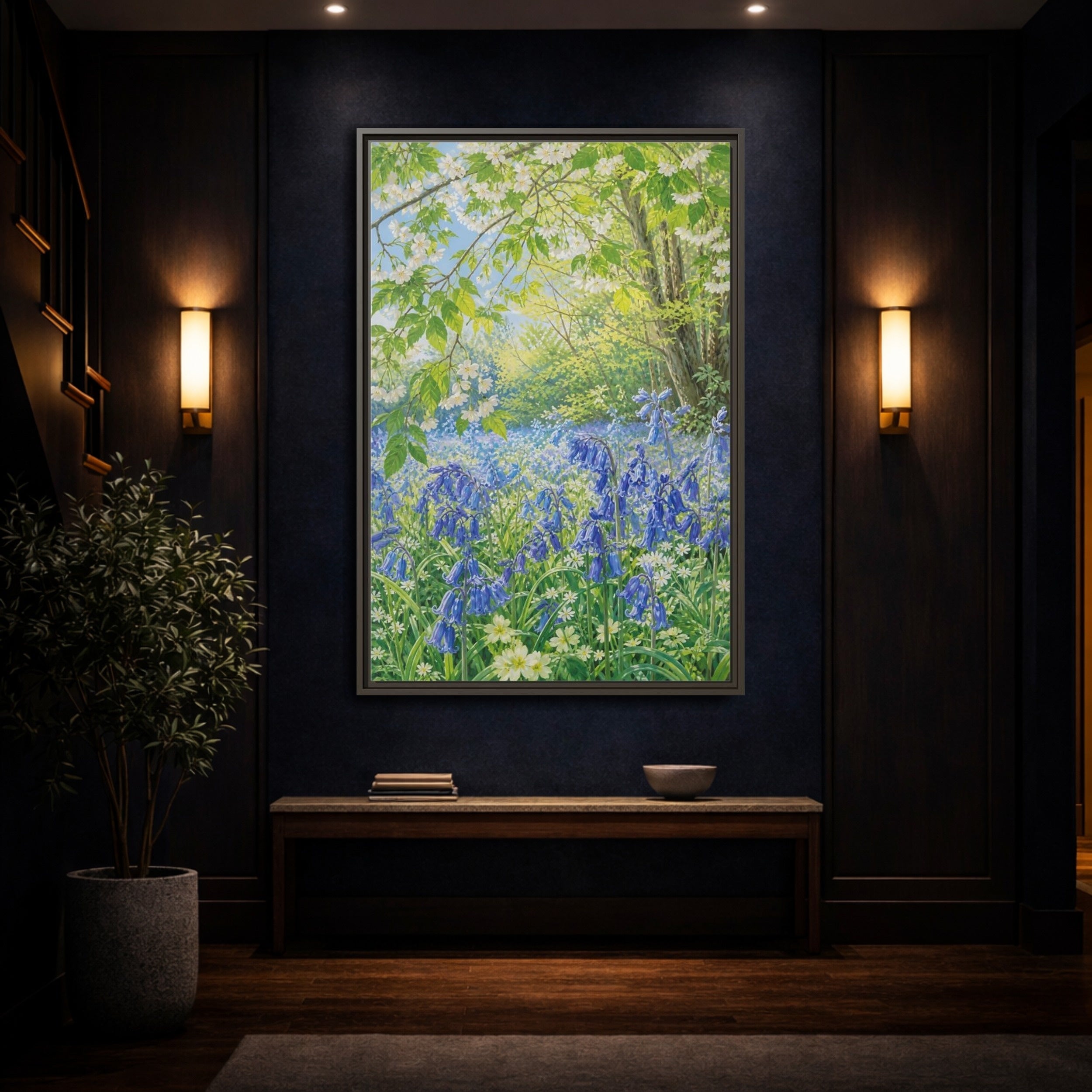 Mockup 4. Nature Bluebells Bluebell Forest shown as stretched canvas wall art