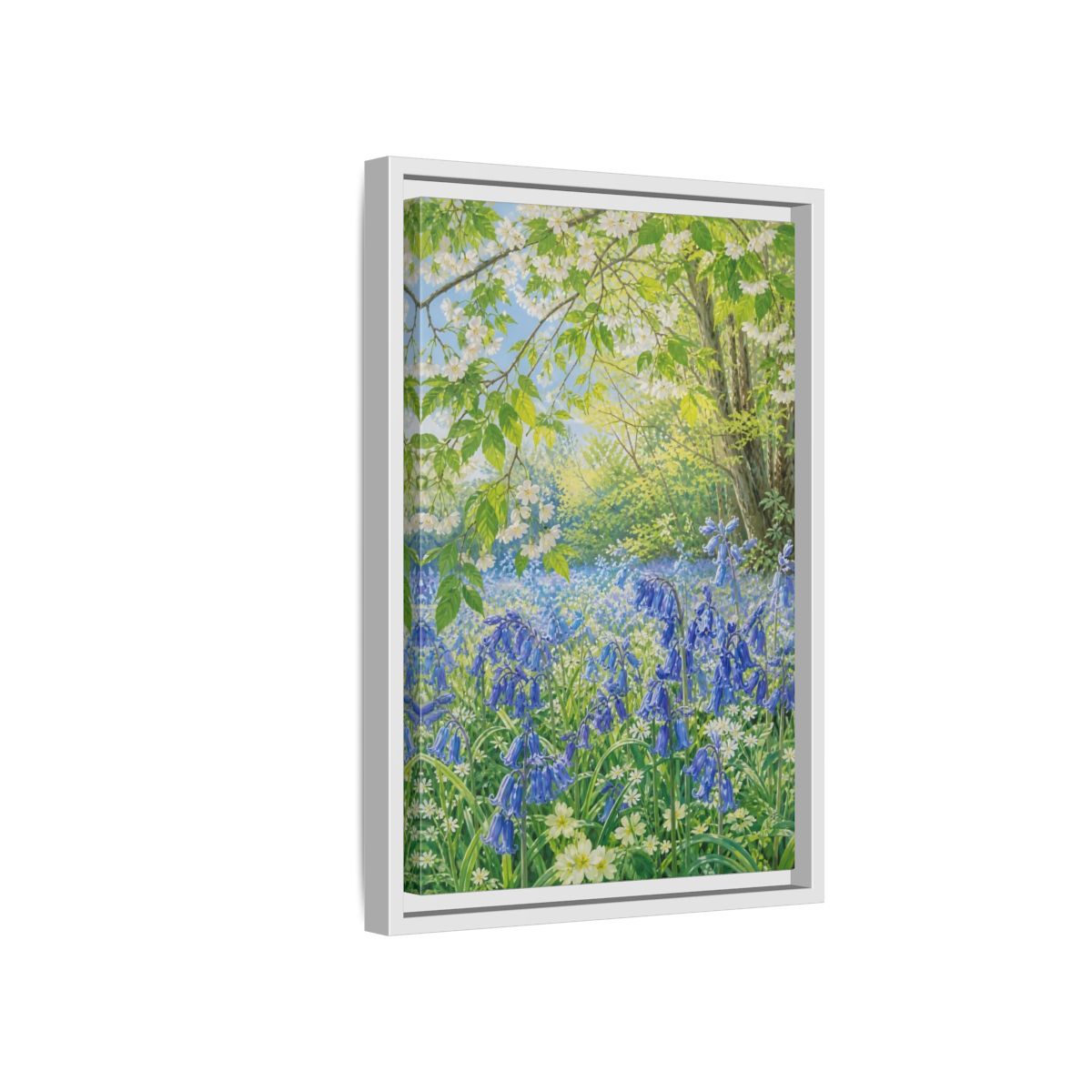 Side Mockup 4. Nature Bluebells Bluebell Forest shown as stretched canvas wall art