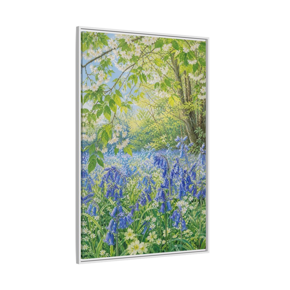 Side Mockup 7. Nature Bluebells Bluebell Forest shown as stretched canvas wall art