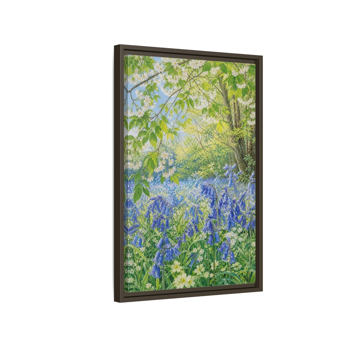 Side Mockup 2. Nature Bluebells Bluebell Forest shown as stretched canvas wall art