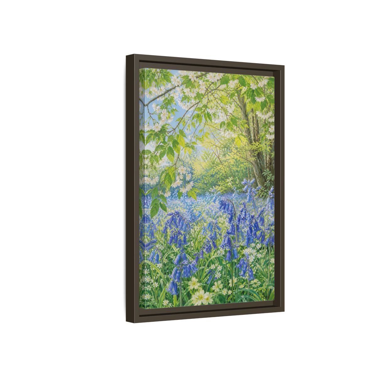 Side Mockup 5. Nature Bluebells Bluebell Forest shown as stretched canvas wall art