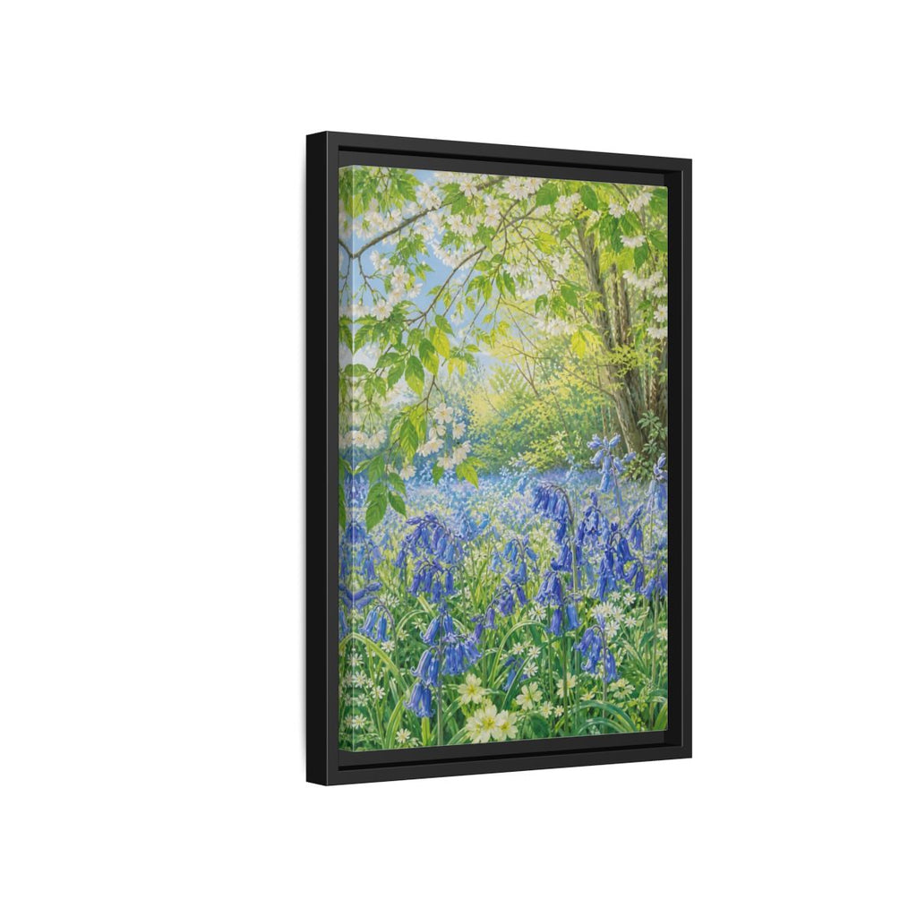 Side Mockup 6. Nature Bluebells Bluebell Forest shown as stretched canvas wall art