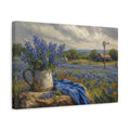 Side Mockup 4. Nature Bluebonnets Blue And Brown shown as stretched canvas wall art