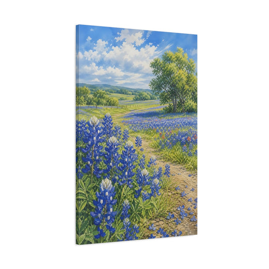 Main Mockup. Nature Bluebonnets Bluebonnet Field shown as stretched canvas wall art