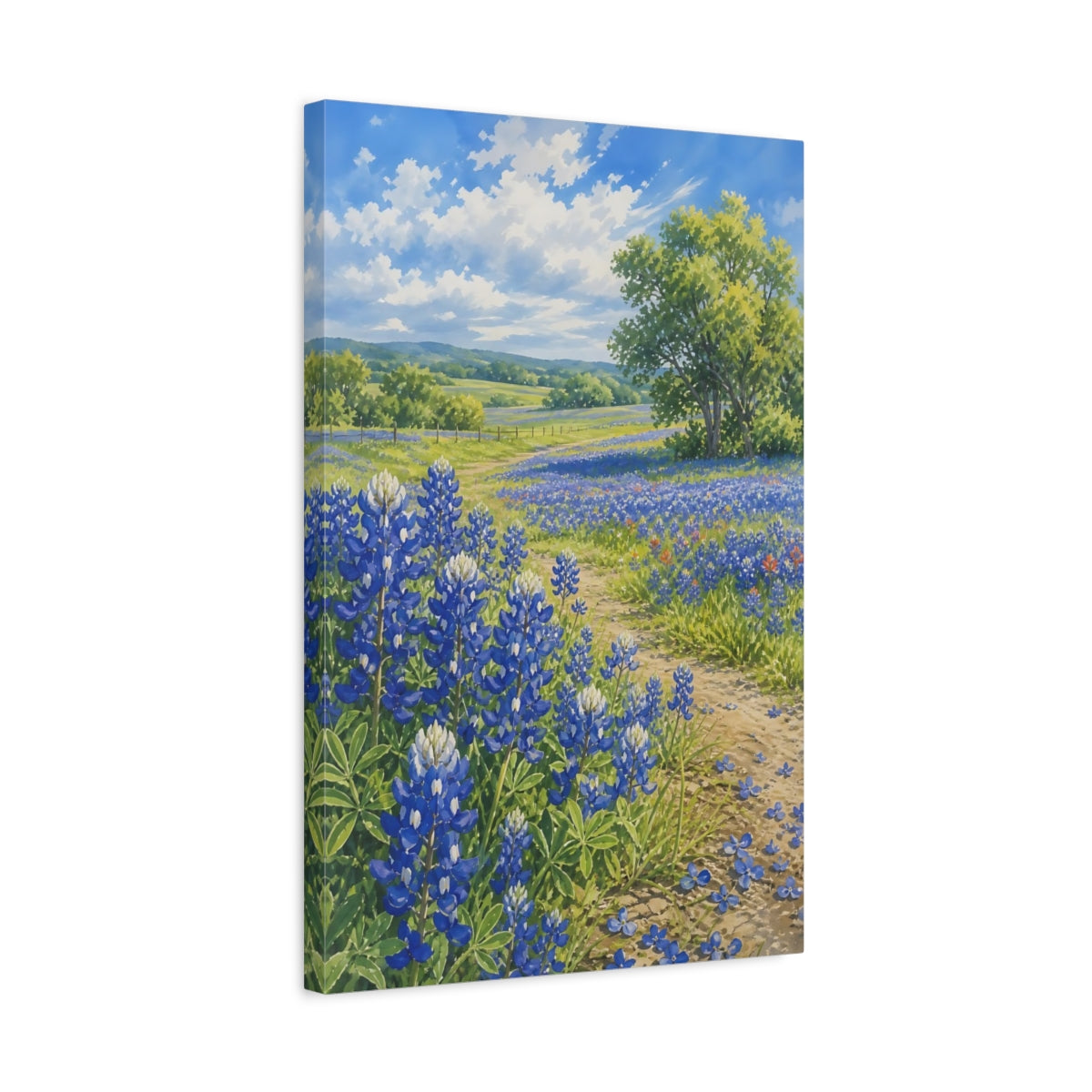 Side Mockup 3. Nature Bluebonnets Bluebonnet Field shown as stretched canvas wall art