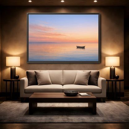 Mockup 2. Nature Boat Sunset Boat shown as stretched canvas wall art
