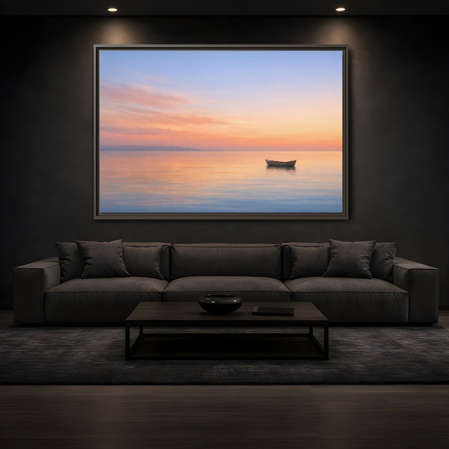 Mockup 3. Nature Boat Sunset Boat shown as stretched canvas wall art